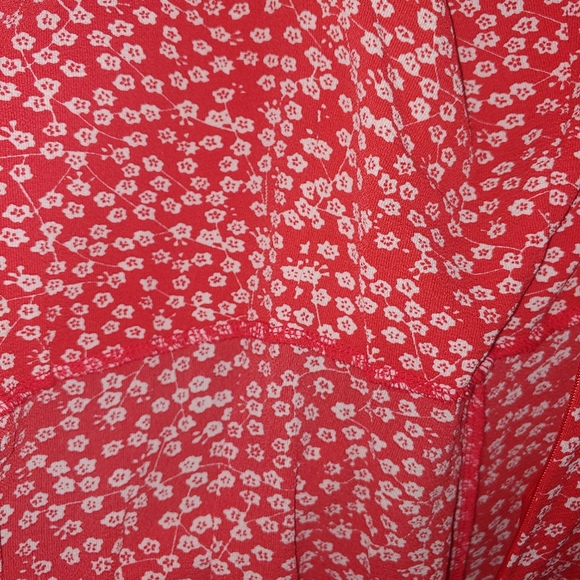 Red Ditsy Floral Ruffle Hem Knot Zipper Midi Summer Dress MEDIUM - Picture 8 of 16